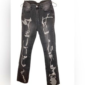 High Waisted Graphic Ripped Jeans